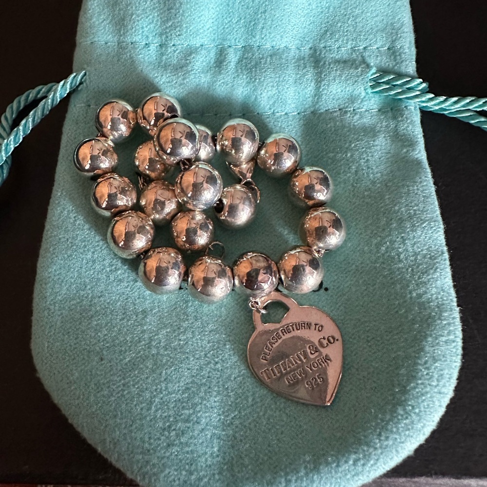 Tiffany & Co. Silver Bead Bracelet with Heart Charm